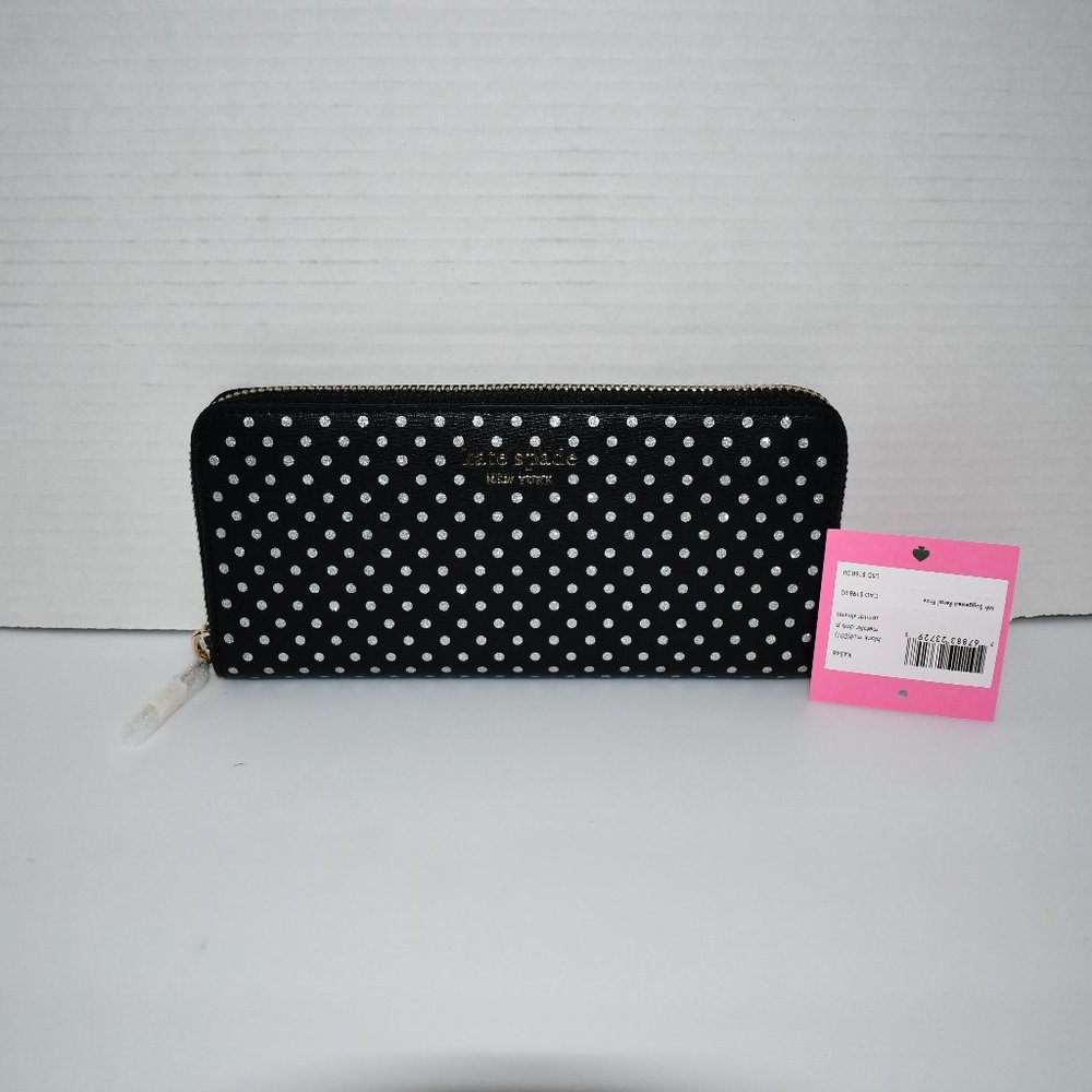 kate spade Spencer Metallic Dot Slim Continental Wallet in Black Multi #K4546 NW